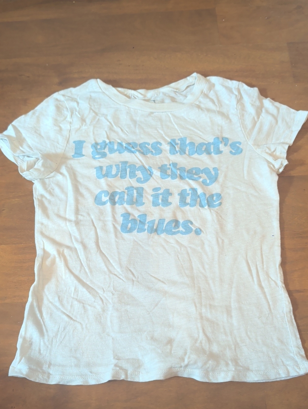 DC White Tee with Light Blue Graphic Text - Women's Short Sleeve